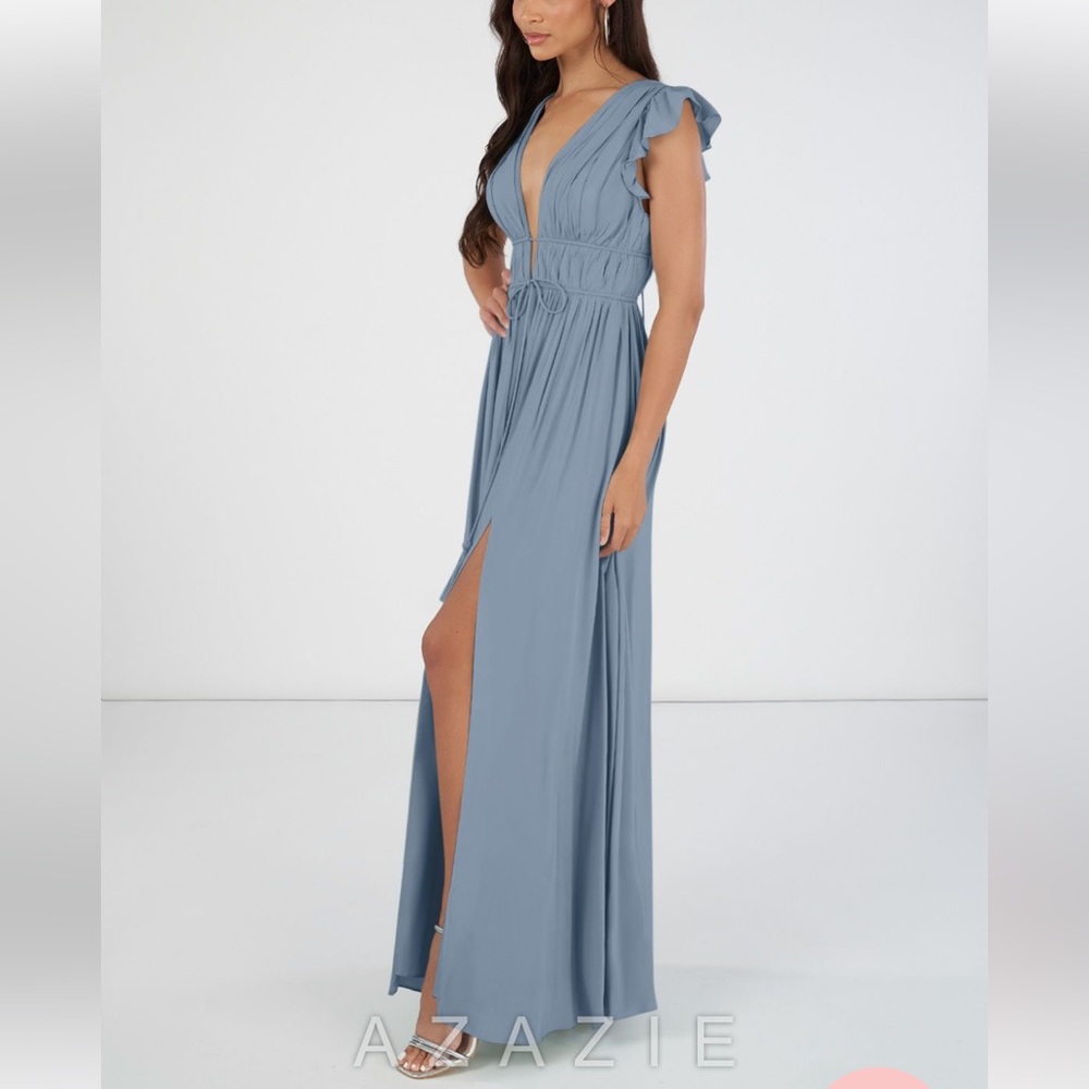 Azazie dusty blue Santorini dress